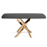 Pyrite Modern Brown Glass + Rosegold Rectangular Dining Table