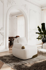 Rainier Contemporary Off-White Fabric + Antique Brass Accent Chair