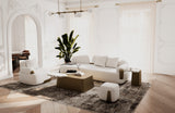 Rainier Contemporary Off-White Fabric + Antique Brass Ottoman