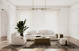 Rainier Contemporary Off-White Fabric + Antique Brass Ottoman