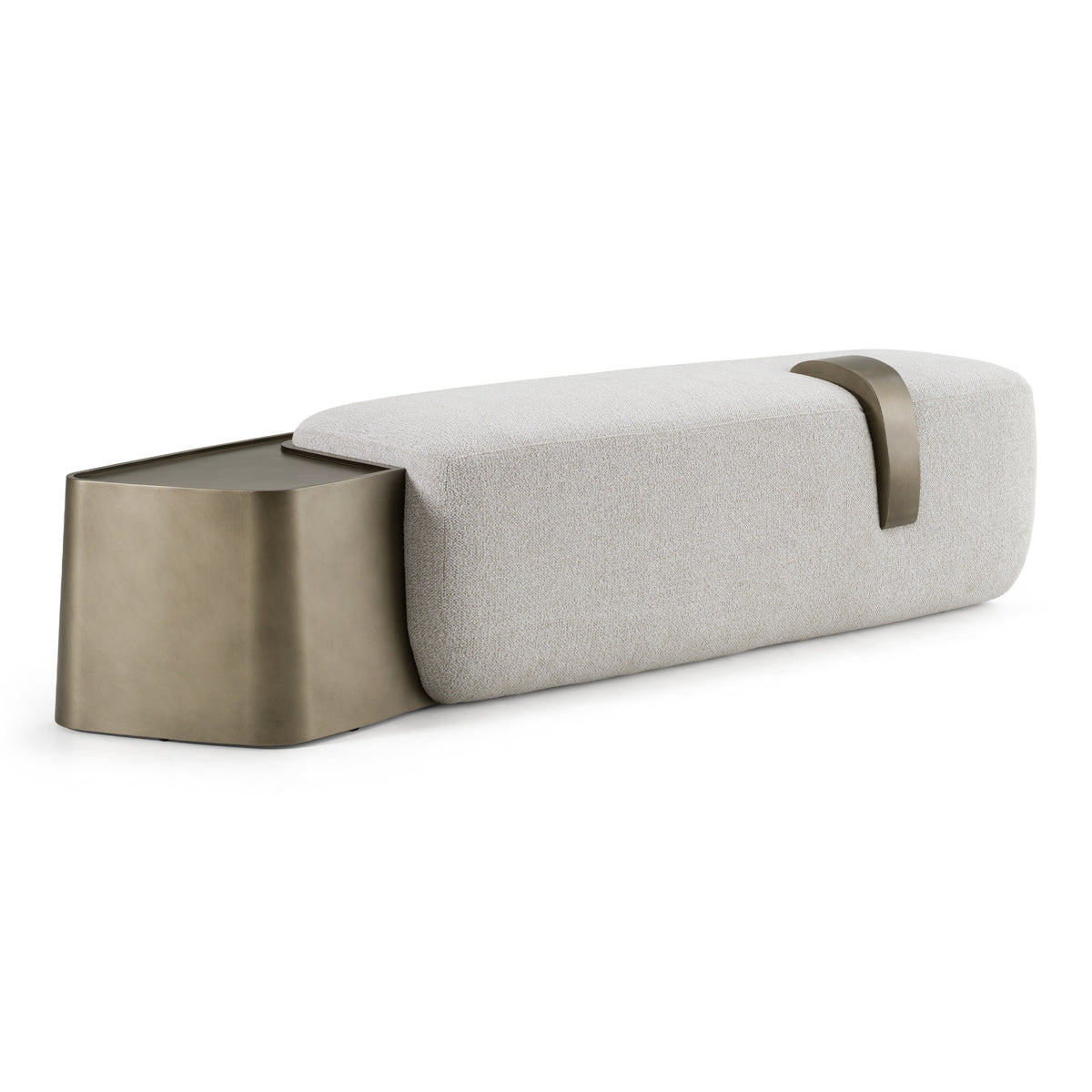 Rainier Contemporary Off-White Fabric + Antique Brass Bench with Tray Table