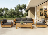 Santorini Outdoor Grey Olefin Fabric + Natural Teak Lounge Chair