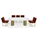 Rocky Glam White Marble & Brush Gold Large Dining Table