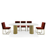 Rocky Glam White Marble & Brush Gold Large Dining Table