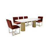 Rocky Glam White Marble & Brush Gold Large Dining Table