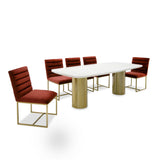 Rocky Glam White Marble & Brush Gold Large Dining Table