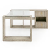 Roma Modern Glass + Faux Travertine Reversible Desk