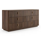 Rousey + Roma Modern Taupe Fabric + Walnut 4-Piece Bedroom Set