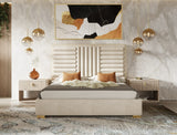 Eastern King Daystar + Roma Modern Beige Velvet + Travertine + Gold Bedroom Set