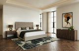 Rousey + Roma Modern Taupe Fabric + Walnut 4-Piece Bedroom Set