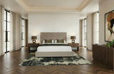 Rousey + Roma Modern Taupe Fabric + Walnut 4-Piece Bedroom Set