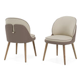 Pangea Mid-Century Modern Cream & Taupe Vegan Leather + Grey Ash Dining Chair (Set of 2)
