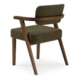 Sacks Mid-Century Modern Green Fabric + Walnut Dining Chair
