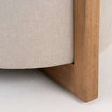 Sada Mid-Century Modern Beige Linen + Chestnut Round Ottoman