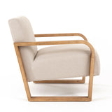 Sada Mid-Century Modern Beige Linen + Chestnut Accent Chair