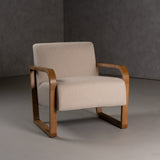 Sada Mid-Century Modern Beige Linen + Chestnut Accent Chair