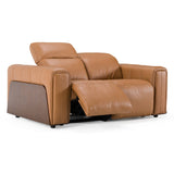 Sandstone Modern Brown Leather Loveseat with 2 Electric Recliners
