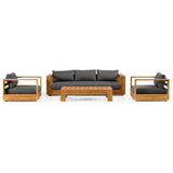 Santorini Outdoor Grey Olefin Fabric + Natural Teak Lounge Chair