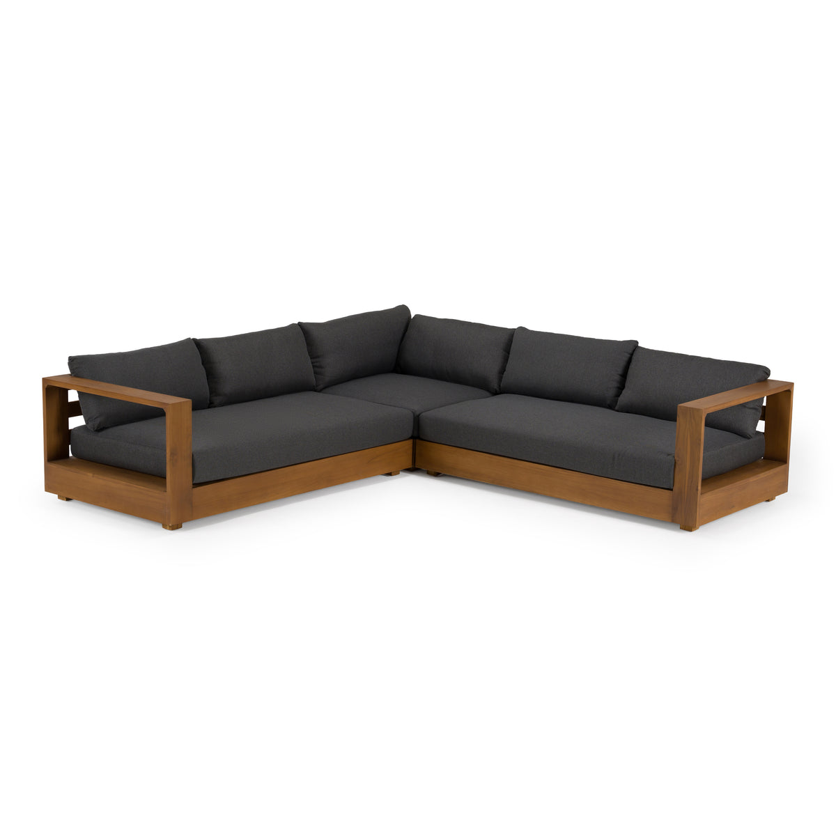 Santorini Outdoor Grey Olefin Fabric + Natural Teak Sectional Sofa