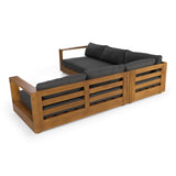 Santorini Outdoor Grey Olefin Fabric + Natural Teak Sectional Sofa