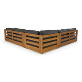 Santorini Outdoor Grey Olefin Fabric + Natural Teak Sectional Sofa