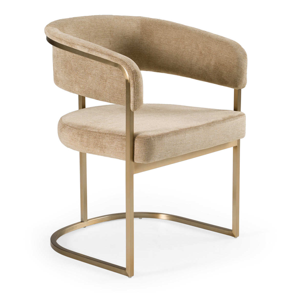 Sebastian Modern Brown Fabric + Antique Brass Dining Chair