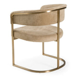 Sebastian Modern Brown Fabric + Antique Brass Dining Chair