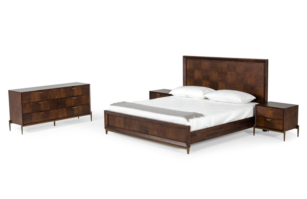Shane Queen Modern Acacia & Brass Bed