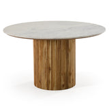 Shirley Modern White Marble + Natural Acacia Round Dining Table