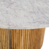 Shirley Modern White Marble + Natural Acacia Round Dining Table