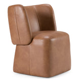 Standing Modern Brown Vegan Leather Dining Chair with Castor Wheels