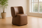 Standing Modern Brown Vegan Leather Dining Chair with Castor Wheels