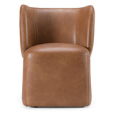 Standing Modern Brown Vegan Leather Dining Chair with Castor Wheels