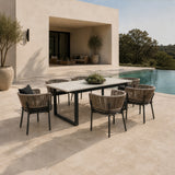 Suntide Outdoor Grey Fabric + Grey Acacia + Beige Rattan Dining Set