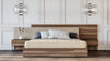 Eastern King Matteo Italian Modern Walnut & Fabric Bed + 2 Nightstands + Dresser Set