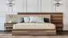 Queen Matteo Italian Modern Walnut & Fabric Bed + 2 Nightstands + Dresser Set