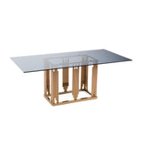 Token Modern Smoked Grey Glass and Rosegold Dining Table