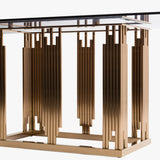 Token Modern Smoked Grey Glass and Rosegold Dining Table