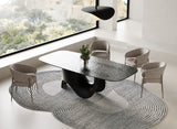 Neptune Modern Grey Wave Glass + Black Dining Table