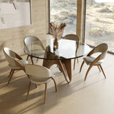 Seguin Round Glass + Walnut Dining Table