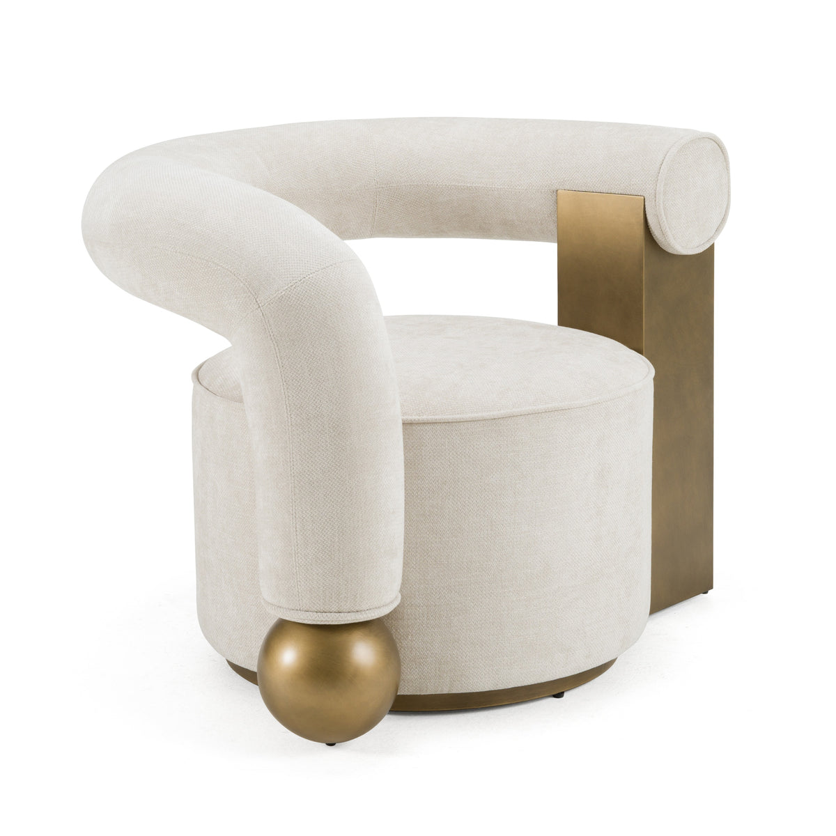 Tranquil Contemporary Beige Fabric + Antique Brass Accent Chair