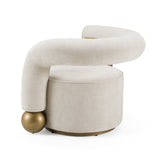 Tranquil Contemporary Beige Fabric + Antique Brass Accent Chair