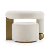 Tranquil Contemporary Beige Fabric + Antique Brass Accent Chair