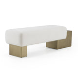 Triumph Contemporary Off-White Fabric + Antique Brass Bench