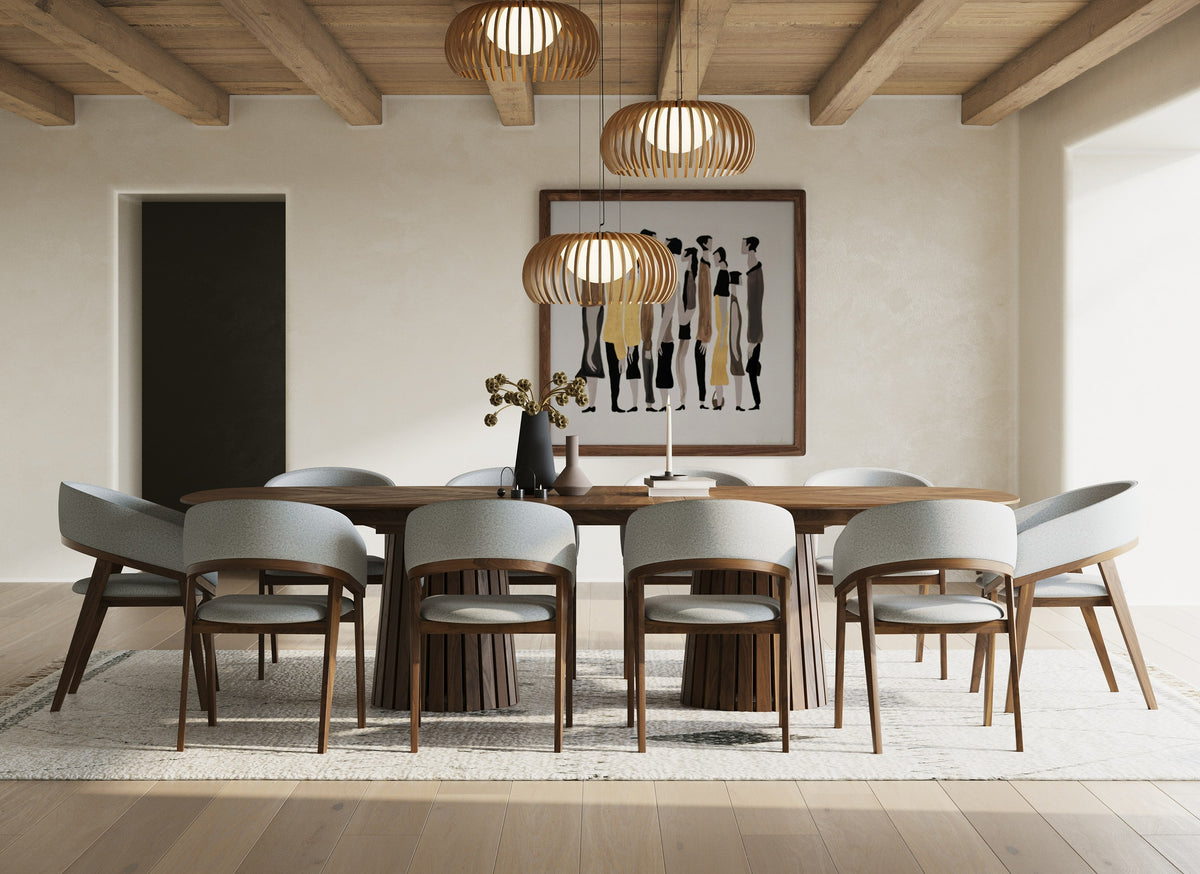 Truman Mid-Century Modern Walnut Extendable Dining Table + 10 Chairs Set