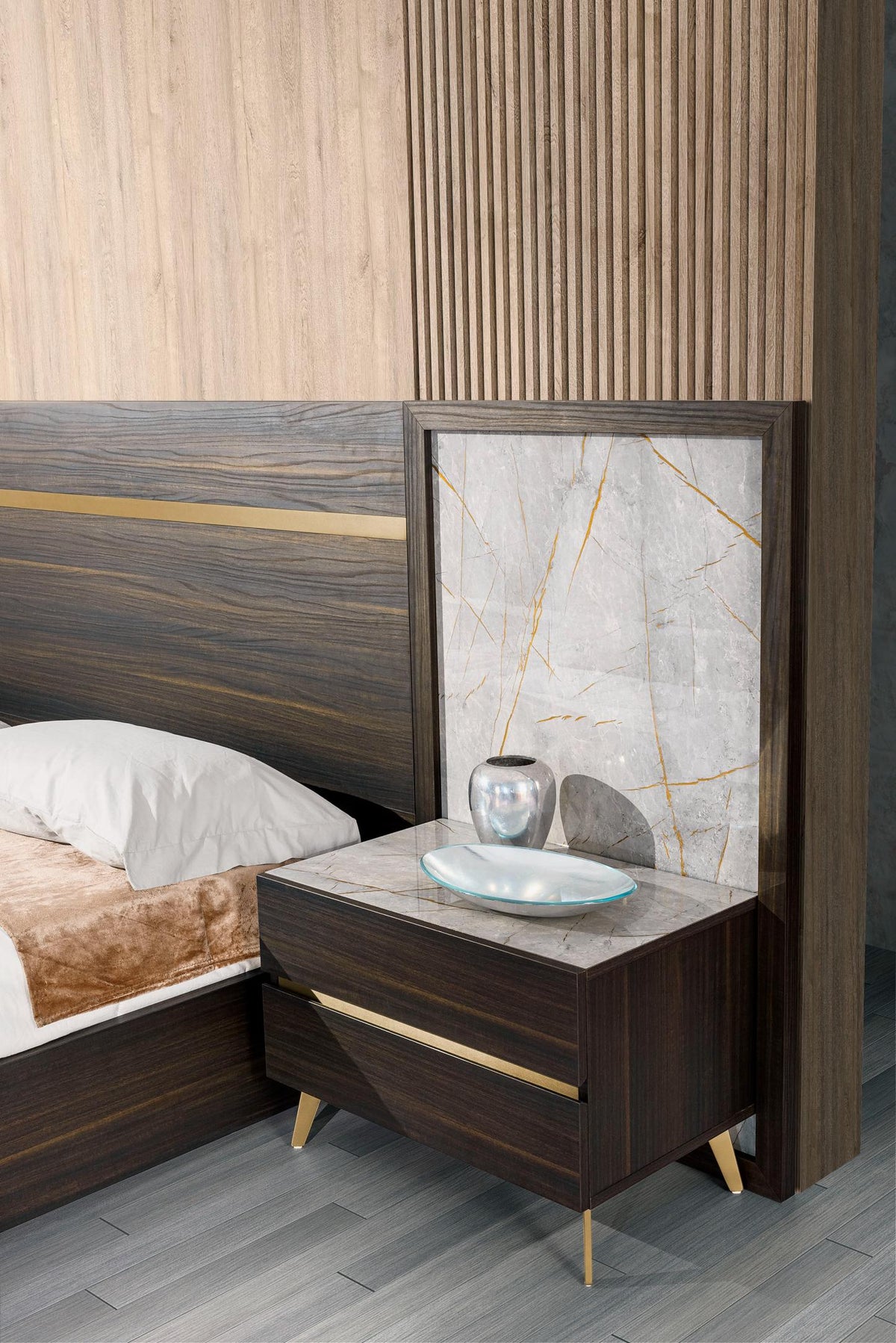 Velondra Modern Eucalypto + Marble 4-Piece Bedroom Set