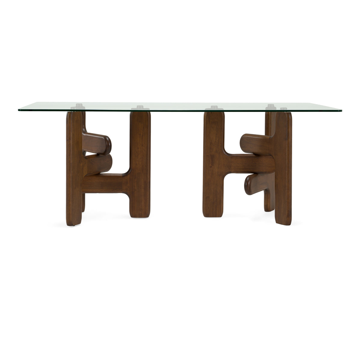 Velshi Modern Glass + Walnut Rectangular Dining Table