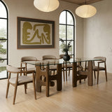 Velshi Modern Glass + Walnut Rectangular Dining Table