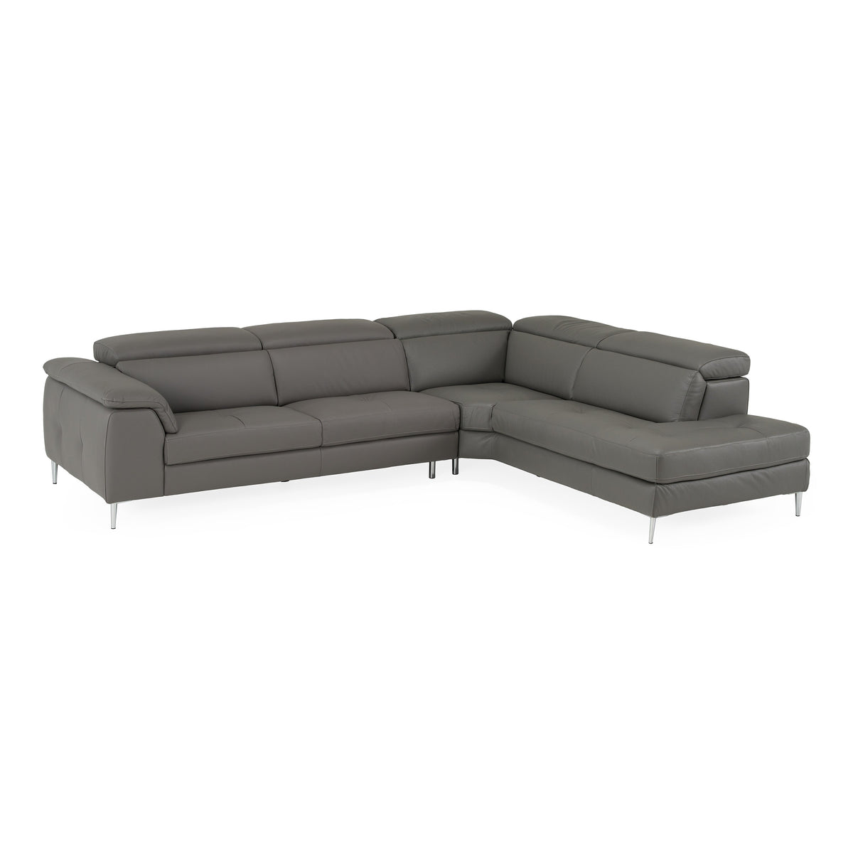 Viola Italian Contemporary Blue-Grey Leather Right Facing Sectional Sofa
