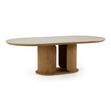 Walbrook Modern Faux Travertine Ceramic + White Oak Oval Dining Table